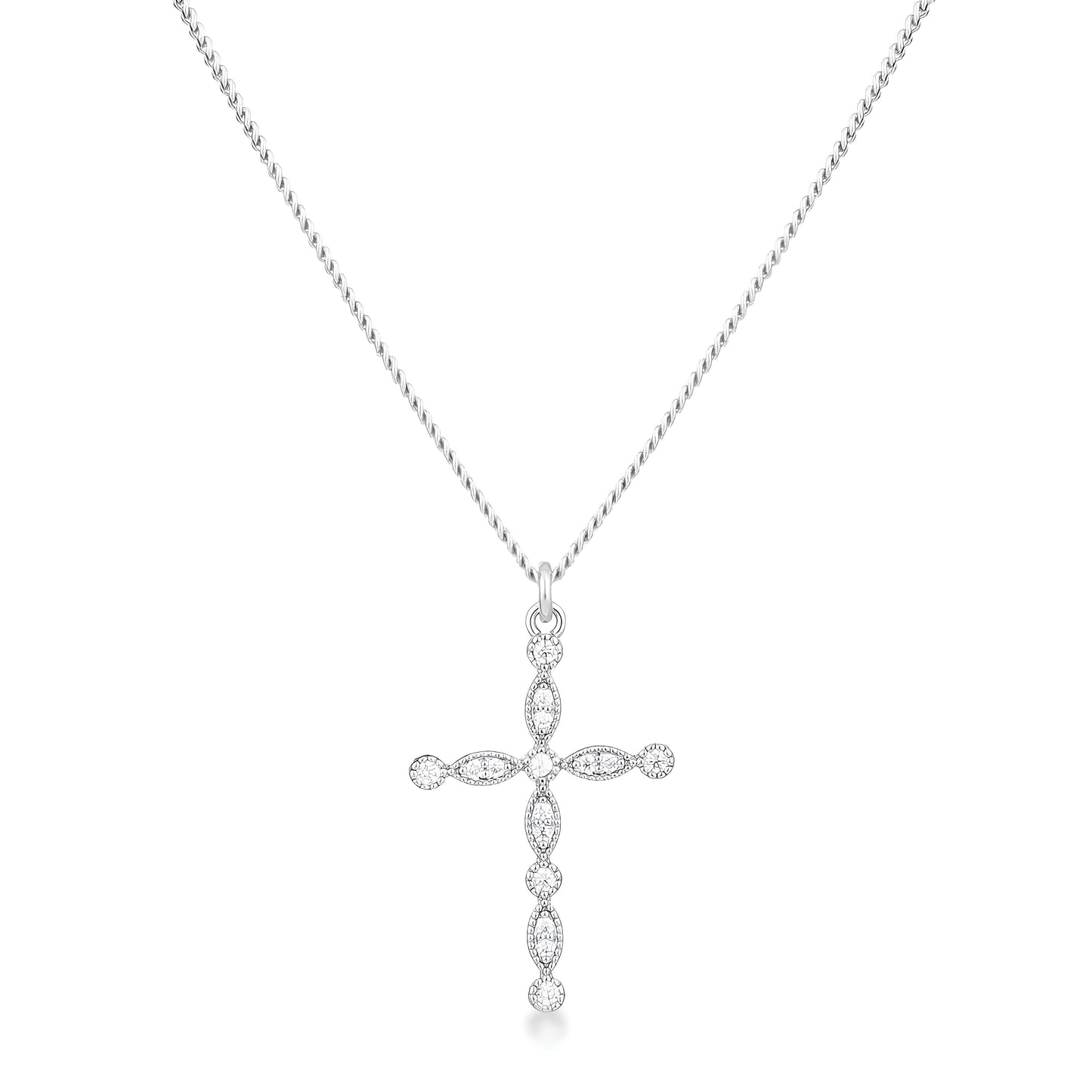 DELICATE VINTAGE RHODIUM CLEAR CZ CROSS PENDANT