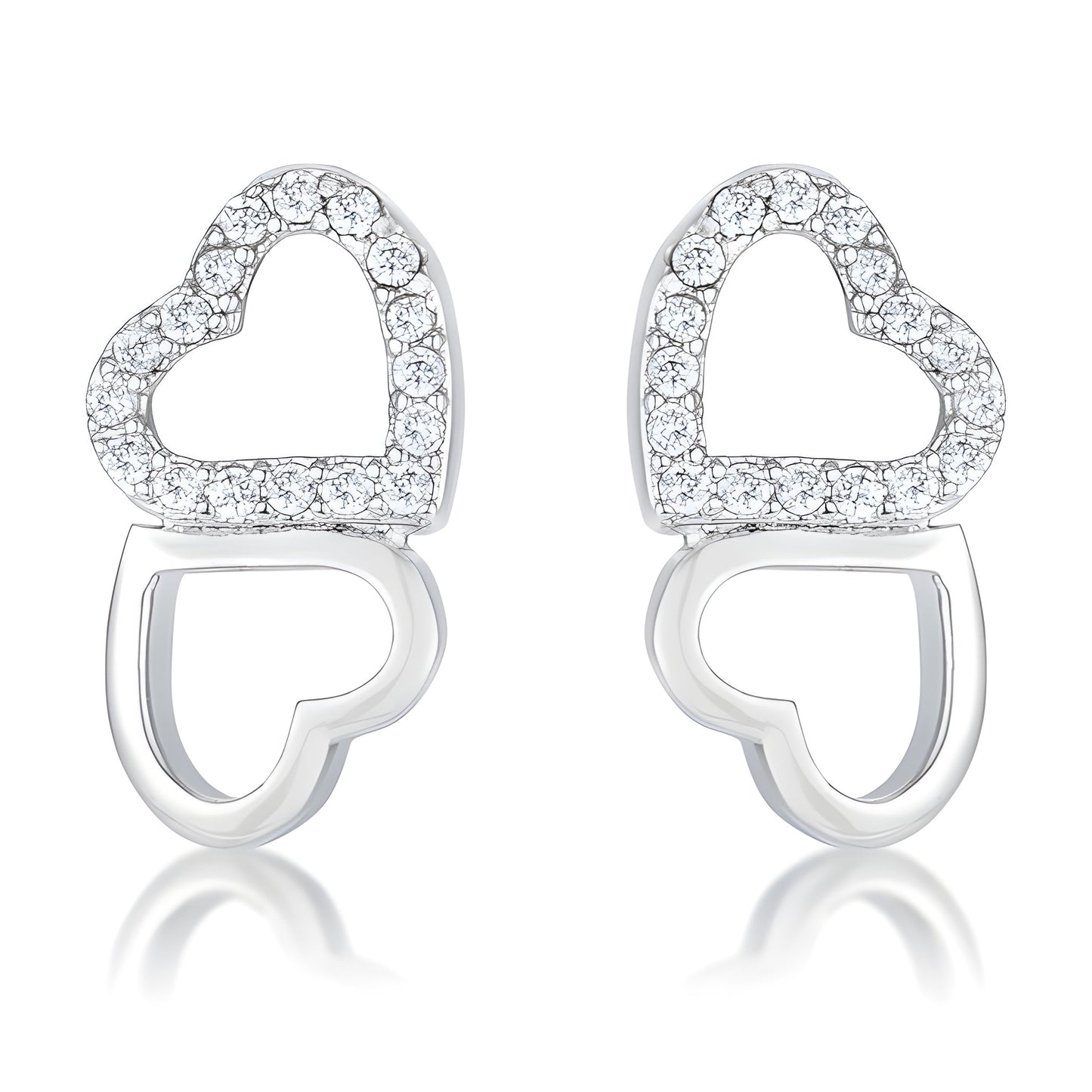 0.17 CT MELDED HEARTS RHODIUM AND CZ STUD EARRINGS
