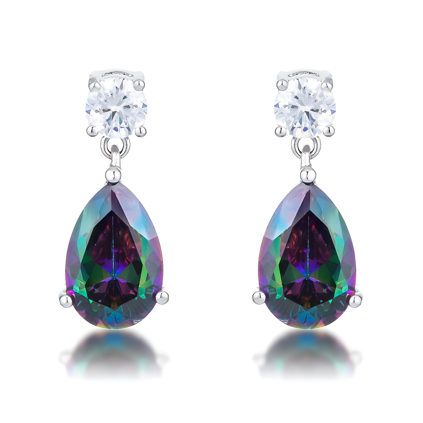 9.9 CT RHODIUM MYSTIC IRIDESCENT TEARDROP EARRINGS