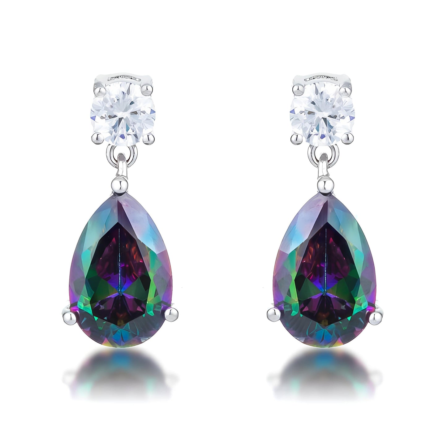 9.9 CT RHODIUM MYSTIC IRIDESCENT TEARDROP EARRINGS