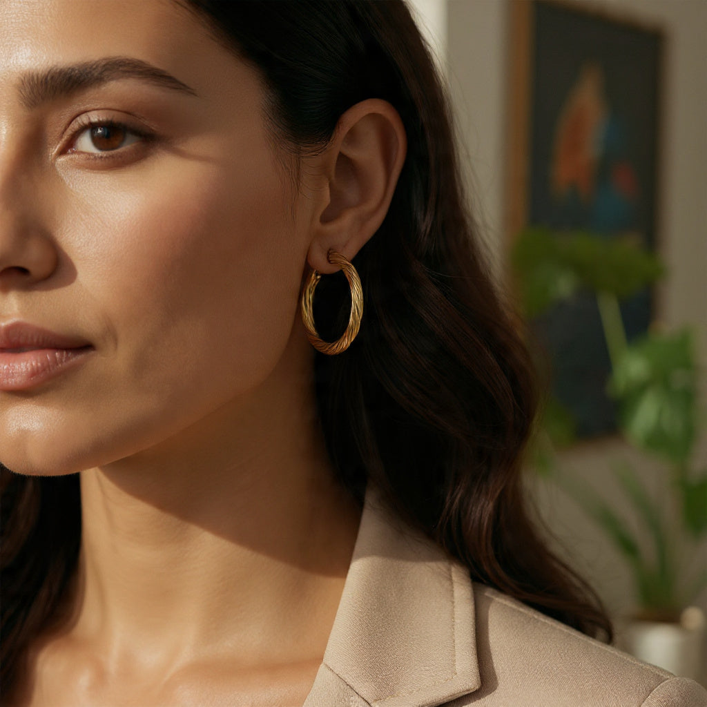 YELLOW GOLD PETITE TWISTED ROUND HOOP EARRINGS (3x20MM)