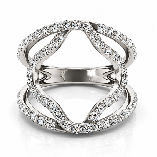 DUAL BAND FLORAL MOTIF DIAMOND EMBELLISHED RING IN WHITE GOLD (5/8 CTTW)