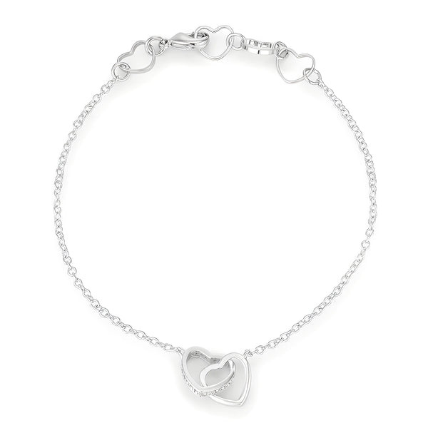 0.12 CT RHODIUM INTERLOCKED HEARTS BRACELET WITH CZ ACCENTS - PIERGIORGIO CERRONI