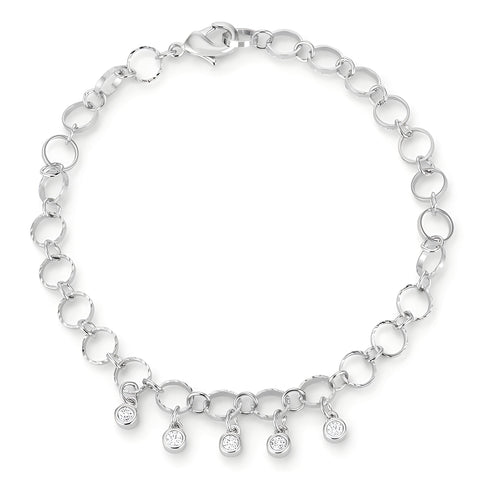 0.55 CT STUNNING 8" RHODIUM BRACELET WITH CZ CHARMS