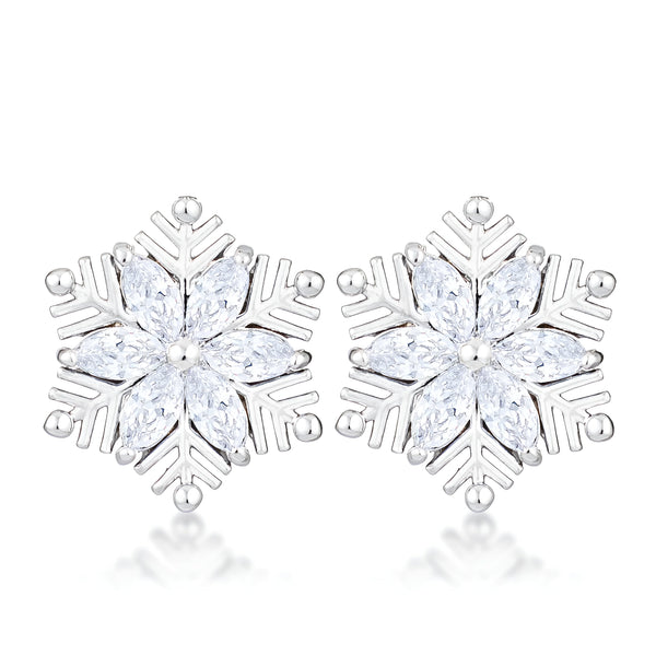 0.6 CT RHODIUM CLEAR MARQUISE SNOWFLAKE EARRINGS