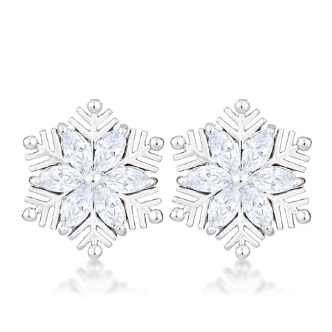 0.6 CT RHODIUM CLEAR MARQUISE SNOWFLAKE EARRINGS