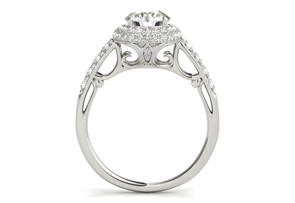14K WHITE GOLD DOUBLE HALO STYLE ROUND DIAMOND ENGAGEMENT PAVE SHANK RING (1 1/2 CT TW)