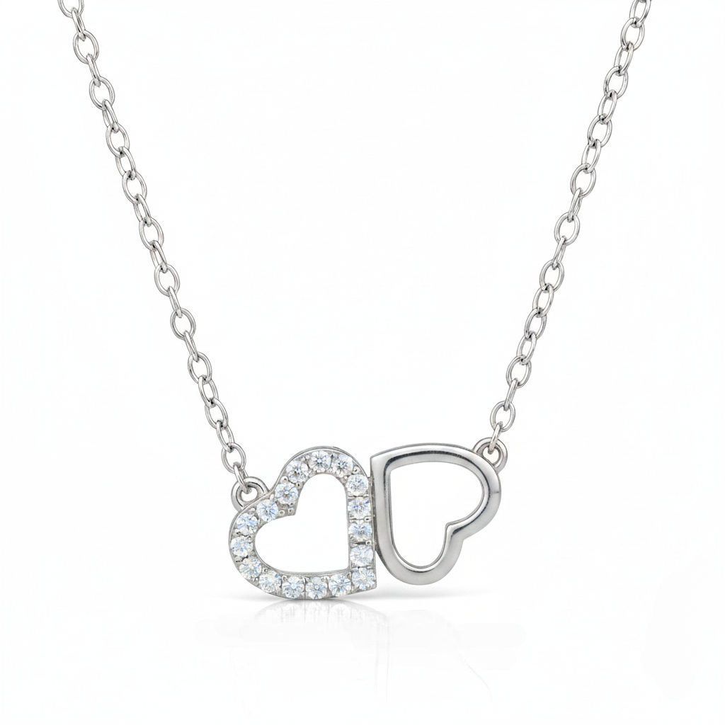 SWEET AND ROMANTIC RHODIUM MELDED CZ HEARTS NECKLACE