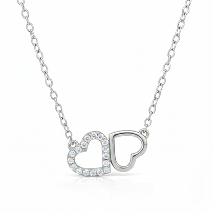 SWEET AND ROMANTIC RHODIUM MELDED CZ HEARTS NECKLACE