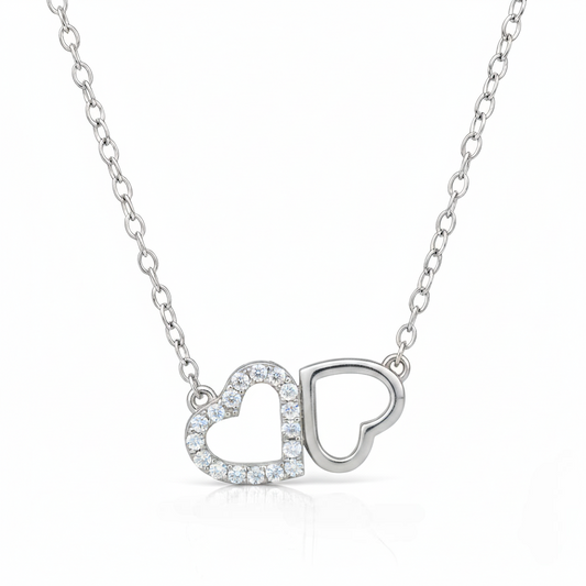 SWEET AND ROMANTIC RHODIUM MELDED CZ HEARTS NECKLACE