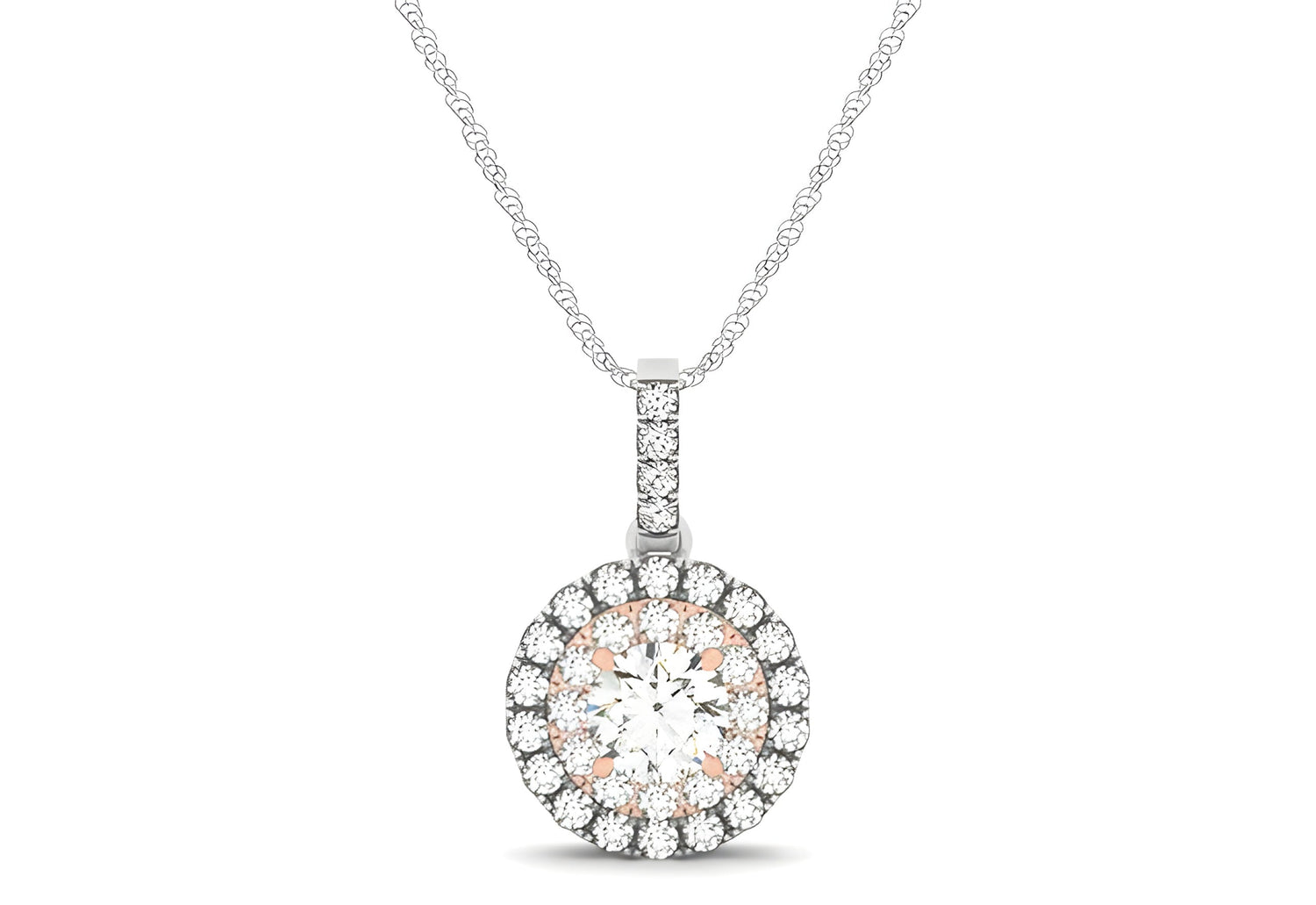 ROUND SHAPE HALO DIAMOND PENDANT IN 14K WHITE AND ROSE GOLD (1/2 CTTW) - PIERGIORGIO CERRONI