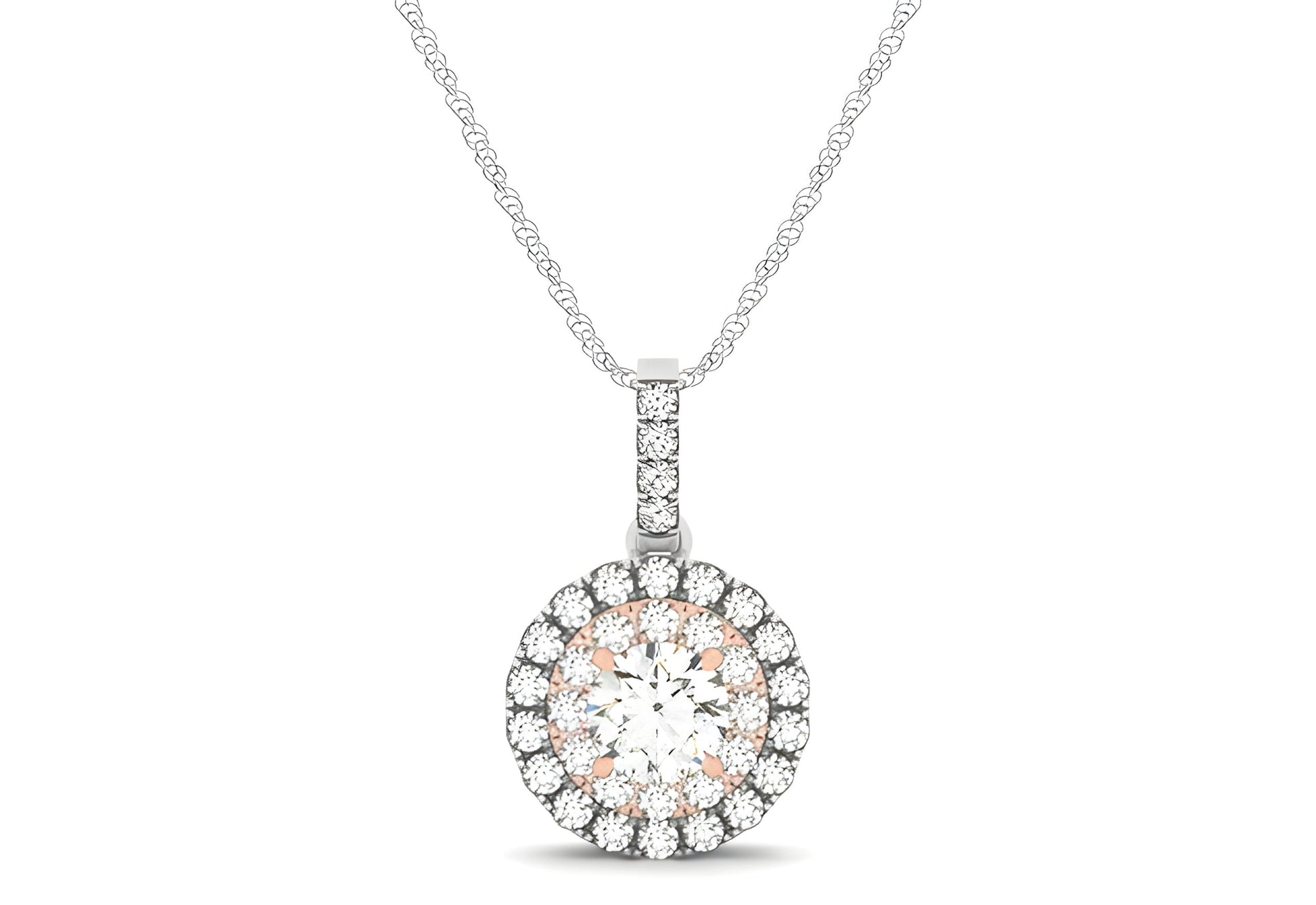 ROUND SHAPE HALO DIAMOND PENDANT IN 14K WHITE AND ROSE GOLD (1/2 CTTW) - PIERGIORGIO CERRONI