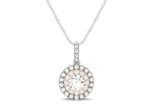 ROUND SHAPE HALO DIAMOND PENDANT IN 14K WHITE AND ROSE GOLD (1/2 CTTW) - PIERGIORGIO CERRONI
