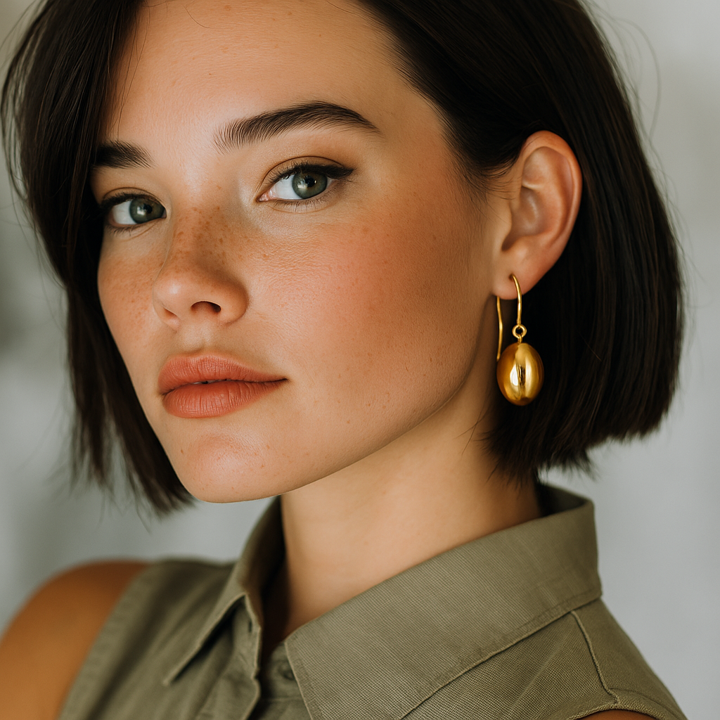 YELLOW GOLD PUFFED CIRCLE SHAPE DROP EARRINGS