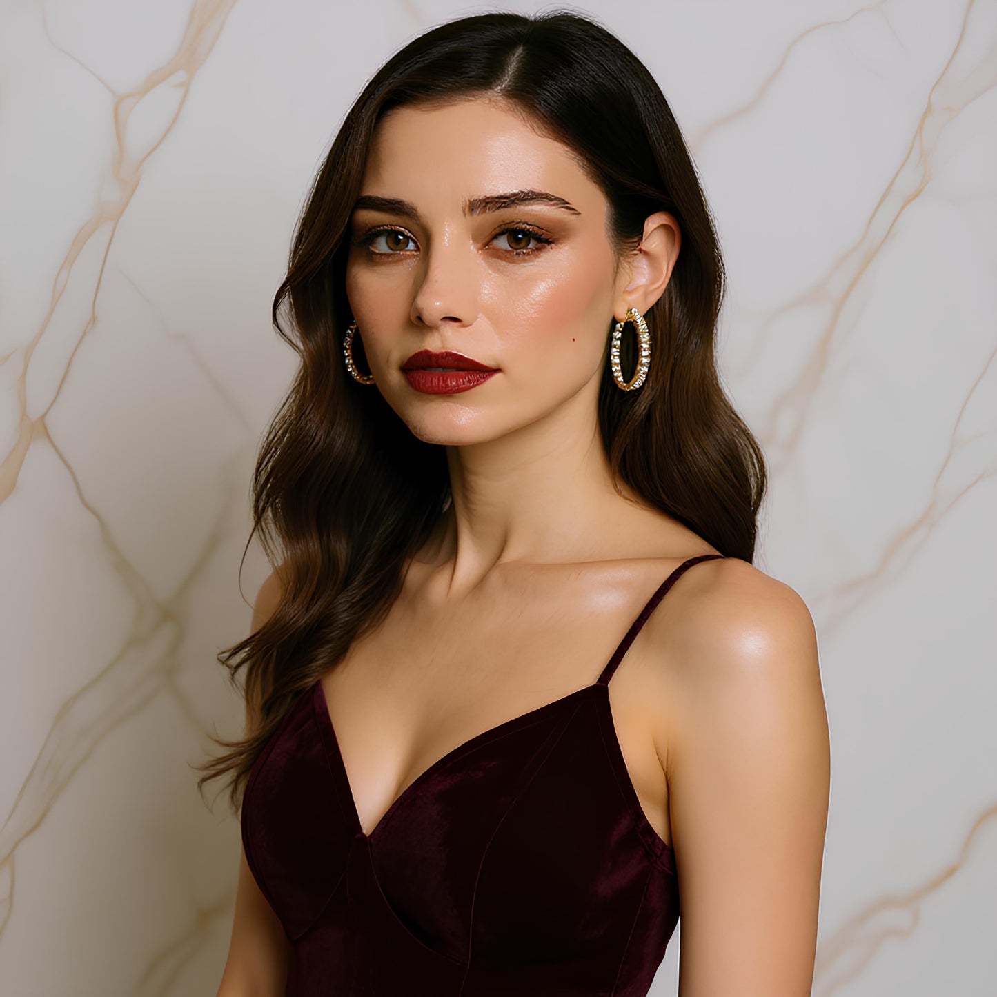 18K GOLD ETERNITY HOOP EARRINGS