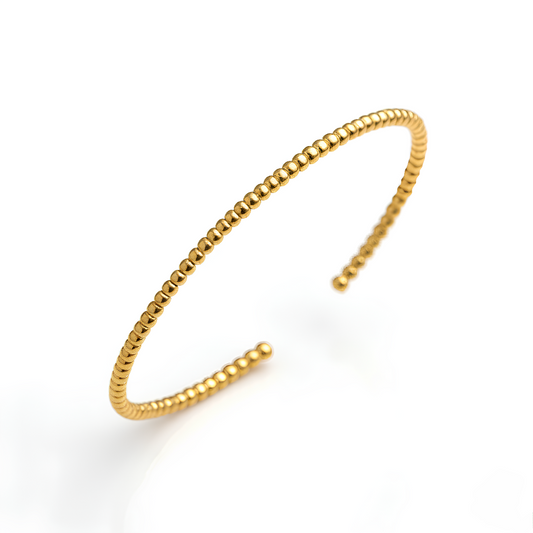YELLOW GOLD HIGH POLISH BEAD CUFF BANGLE (2.00 MM)