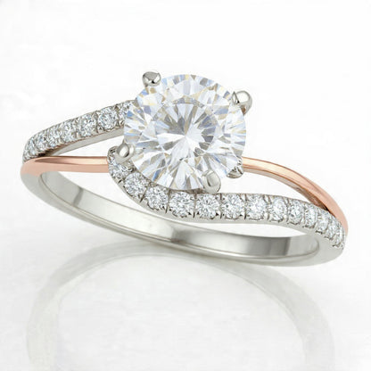 WHITE AND ROSE GOLD ROUND BYPASS SPLIT SHANK DIAMOND ENGAGEMENT RING (1 1/3 CTTW)