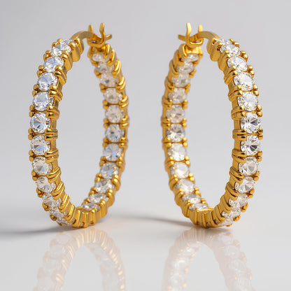 18K GOLD ETERNITY HOOP EARRINGS