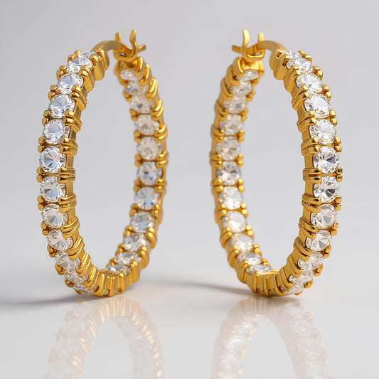 18K GOLD ETERNITY HOOP EARRINGS