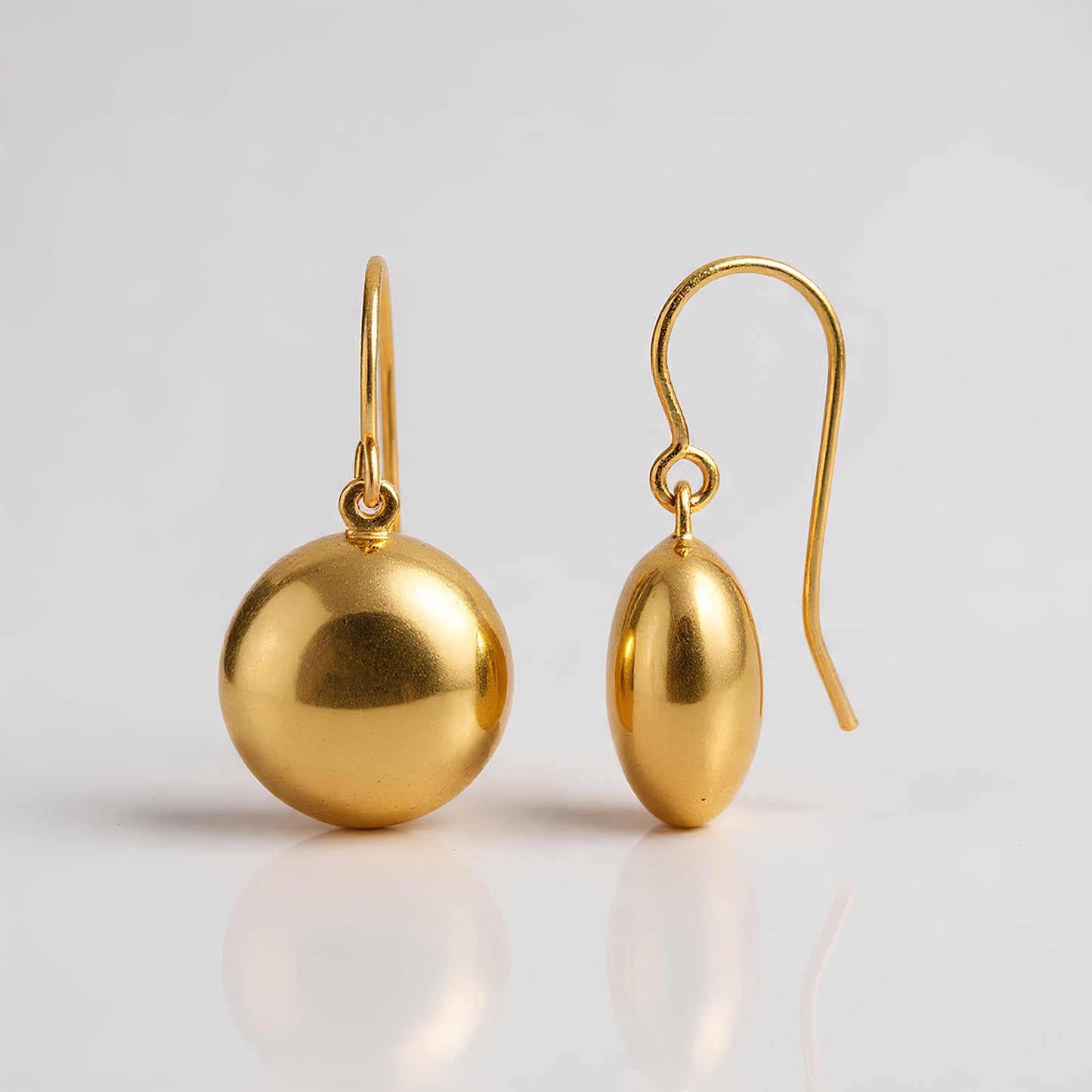 YELLOW GOLD PUFFED CIRCLE SHAPE DROP EARRINGS