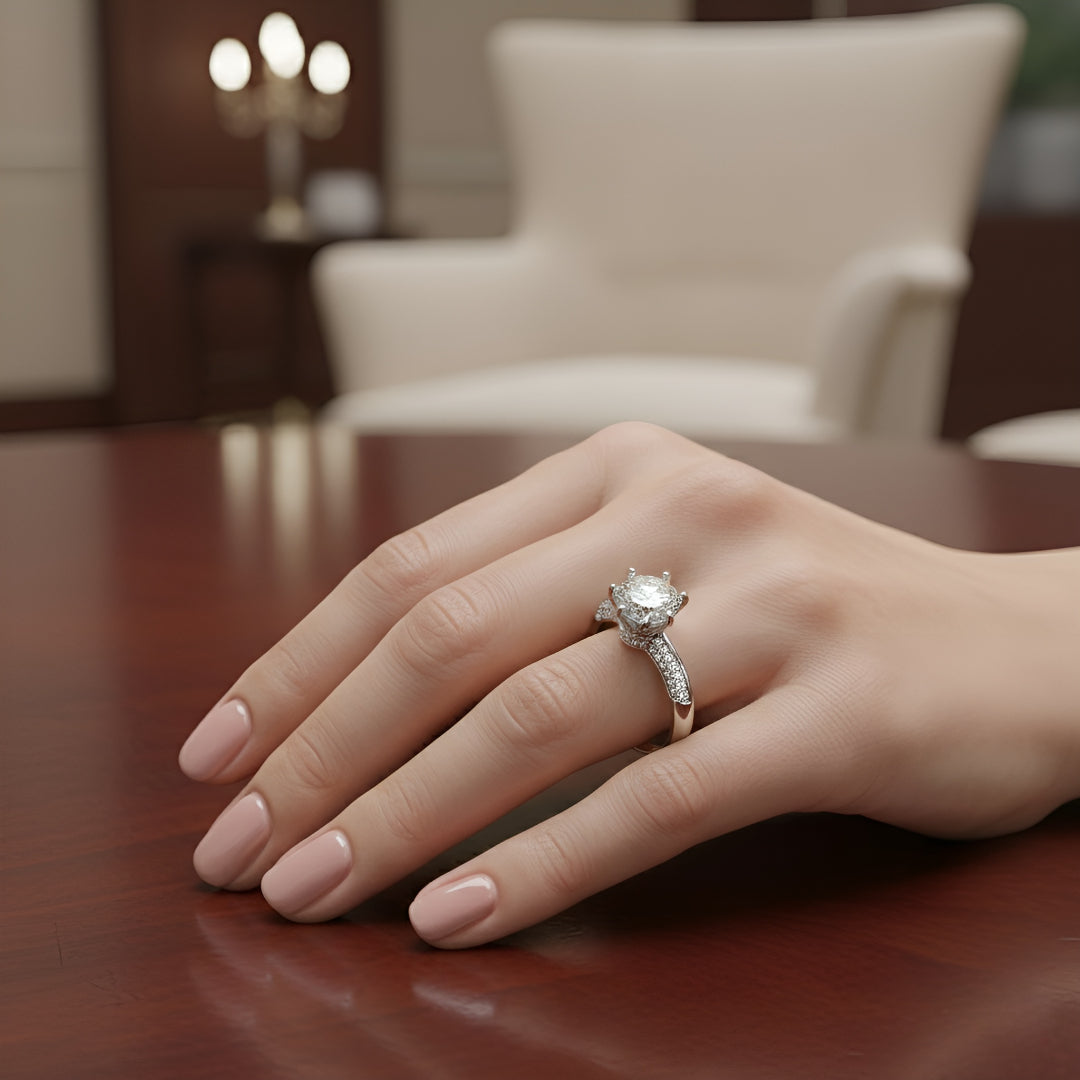 RHODIUM CLEAR CZ ROUND SOLITAIRE QUAD MICROPAVE RING
