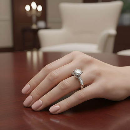 RHODIUM CLEAR CZ ROUND SOLITAIRE QUAD MICROPAVE RING