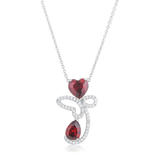 CLARISE 3.2 CT GARNET CZ RHODIUM ABSTRACT HEART DROP NECKLACE