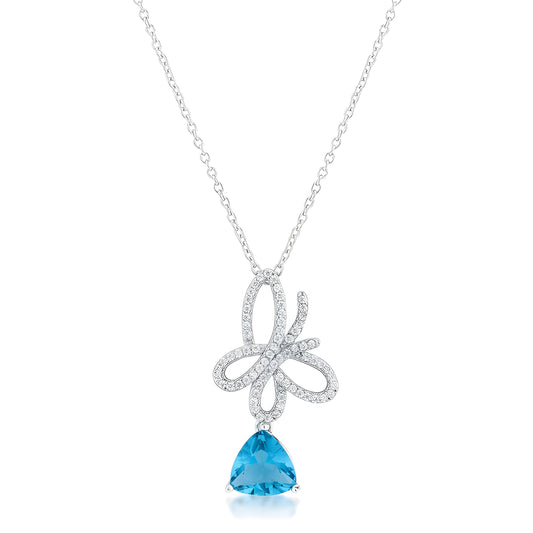 CLAUDIA 2.3 CT AQUA CZ RHODIUM BUTTERFLY DROP NECKLACE