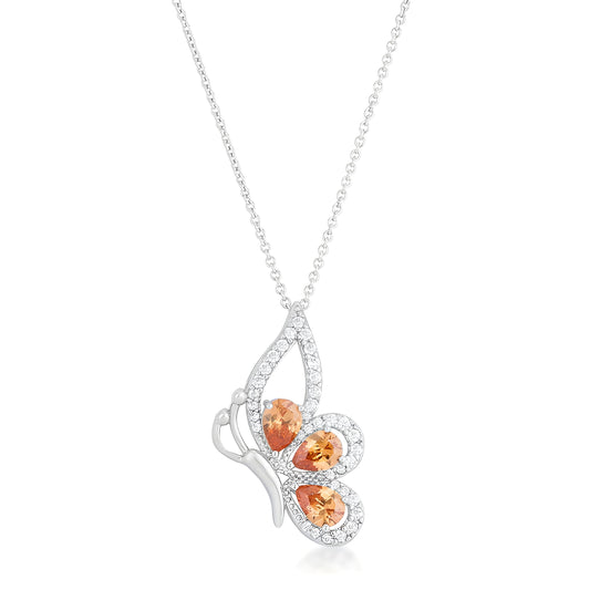 KAREN 2.8 CT CHAMPAGNE CZ RHODIUM BUTTERFLY DROP NECKLACE