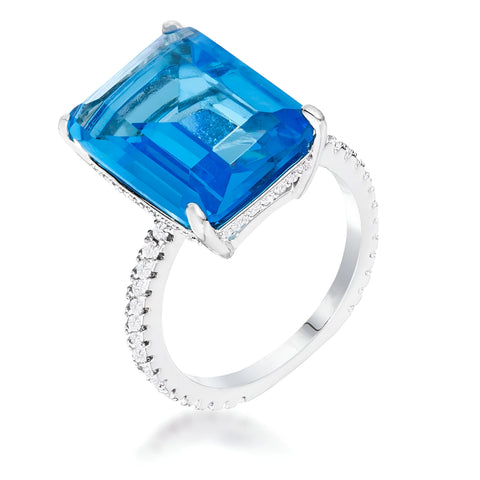 15 CT RHODIUM AQUA BLUE EMERALD CUT PAVE RING - PIERGIORGIO CERRONI