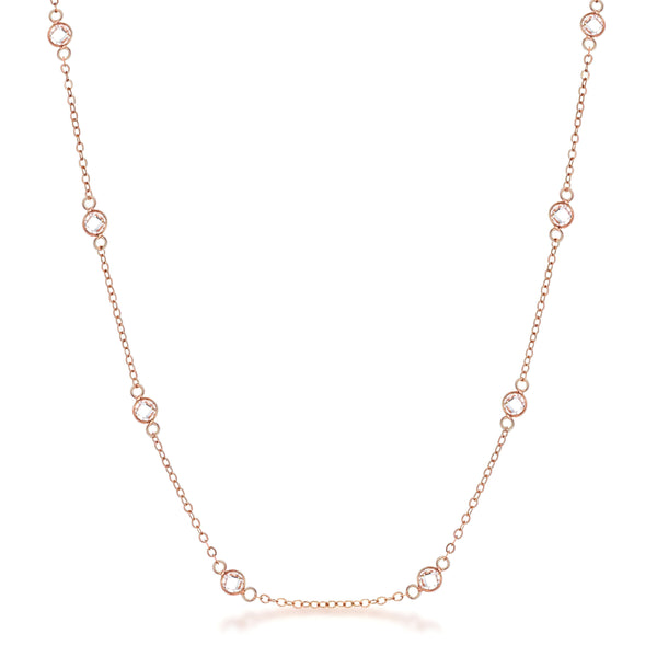 16" ROSE GOLD CLEAR CZ ROUND BEZEL SATURN NECKLACE