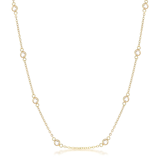 16" GOLD CLEAR CZ ROUND BEZEL SATURN NECKLACE