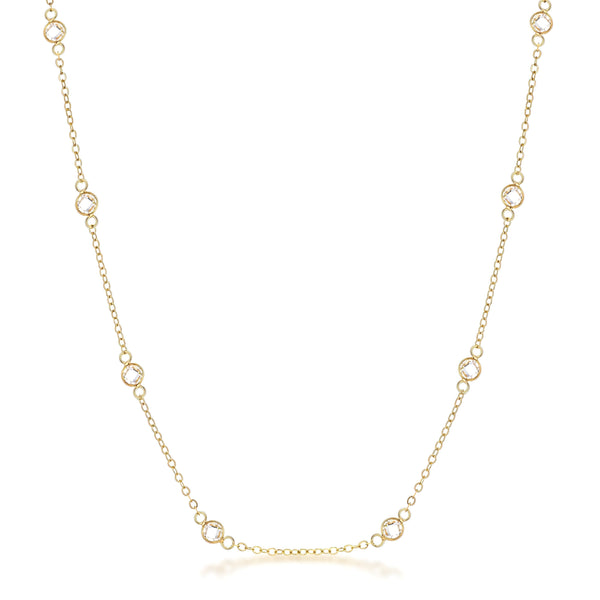 16" GOLD CLEAR CZ ROUND BEZEL SATURN NECKLACE