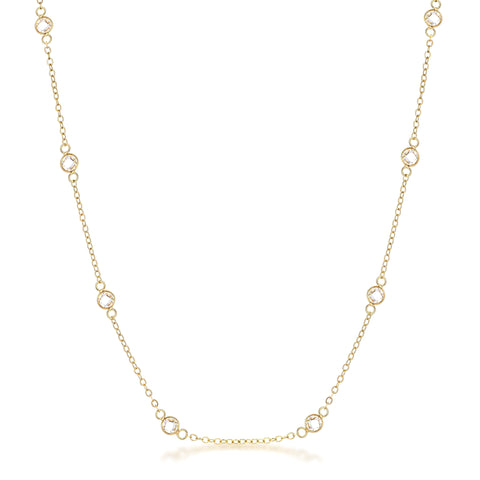 16" GOLD CLEAR CZ ROUND BEZEL SATURN NECKLACE