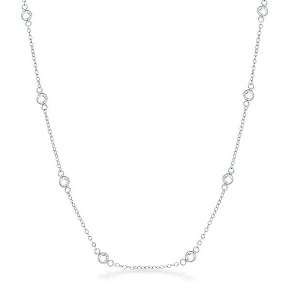 16" SILVER CLEAR CZ ROUND BEZEL SATURN NECKLACE