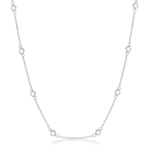 16" SILVER CLEAR CZ ROUND BEZEL SATURN NECKLACE