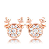 18K ROSE GOLD CLEAR CZ REINDEER EARRINGS