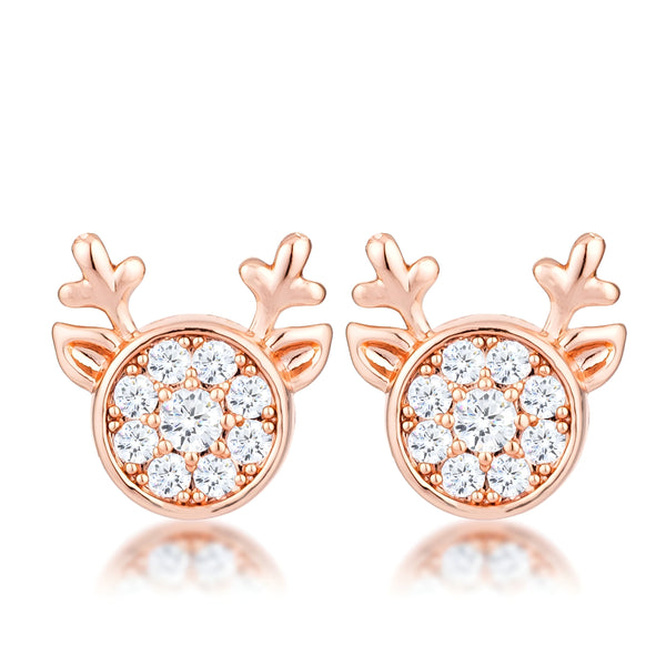 18K ROSE GOLD CLEAR CZ REINDEER EARRINGS