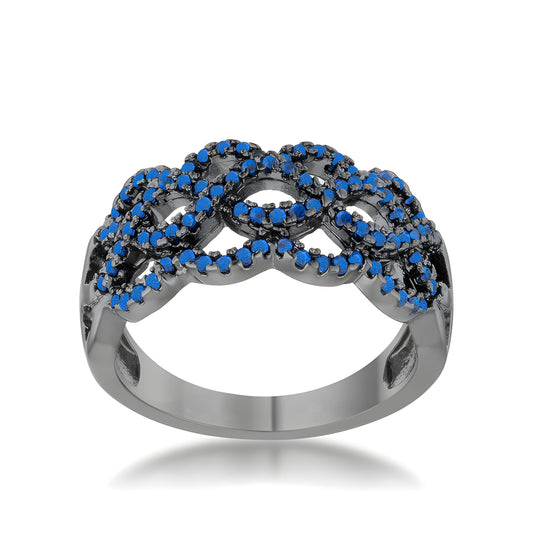 BRINA 0.4 CT SAPPHIRE CZ HEMATITE TWIST RING