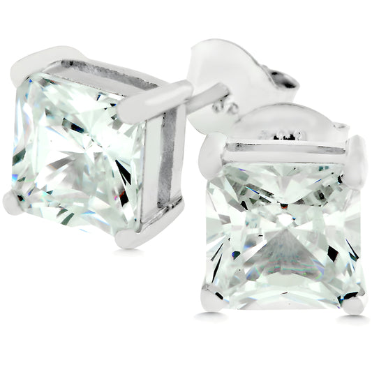 SILVER PRINCESS CUT STUD EARRINGS