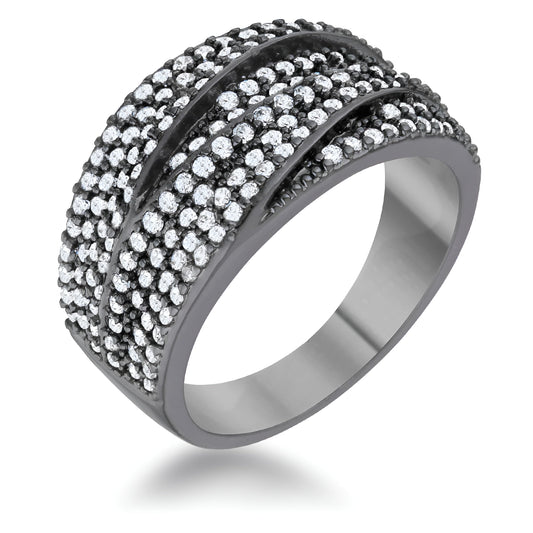 KINA 1.7 CT CLEAR CZ HEMATITE CONTEMPORARY COCKTAIL RING