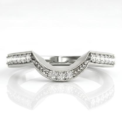 WHITE GOLD ROUND DIAMOND CURVED ANTIQUE WEDDING BAND (1/4 CTTW)