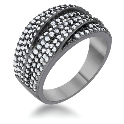 KINA 1.7 CT CLEAR CZ HEMATITE CONTEMPORARY COCKTAIL RING