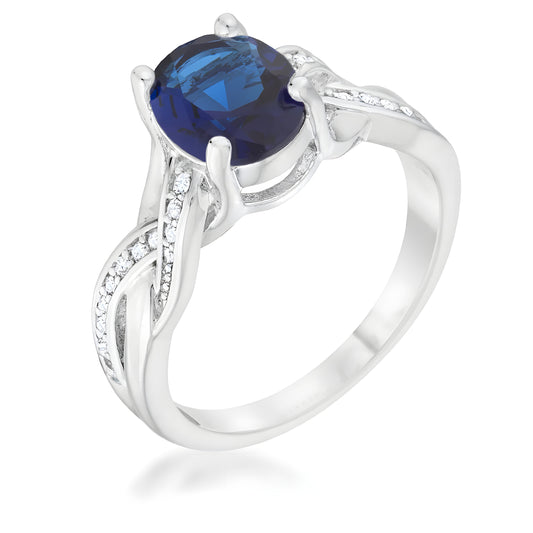 JUSTINE 2 CT SAPPHIRE CZ RHODIUM CLASSIC OVAL RING