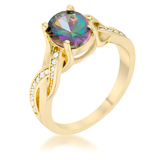 JUSTINE 2 CT MYSTIC CZ 14K GOLD CLASSIC OVAL RING