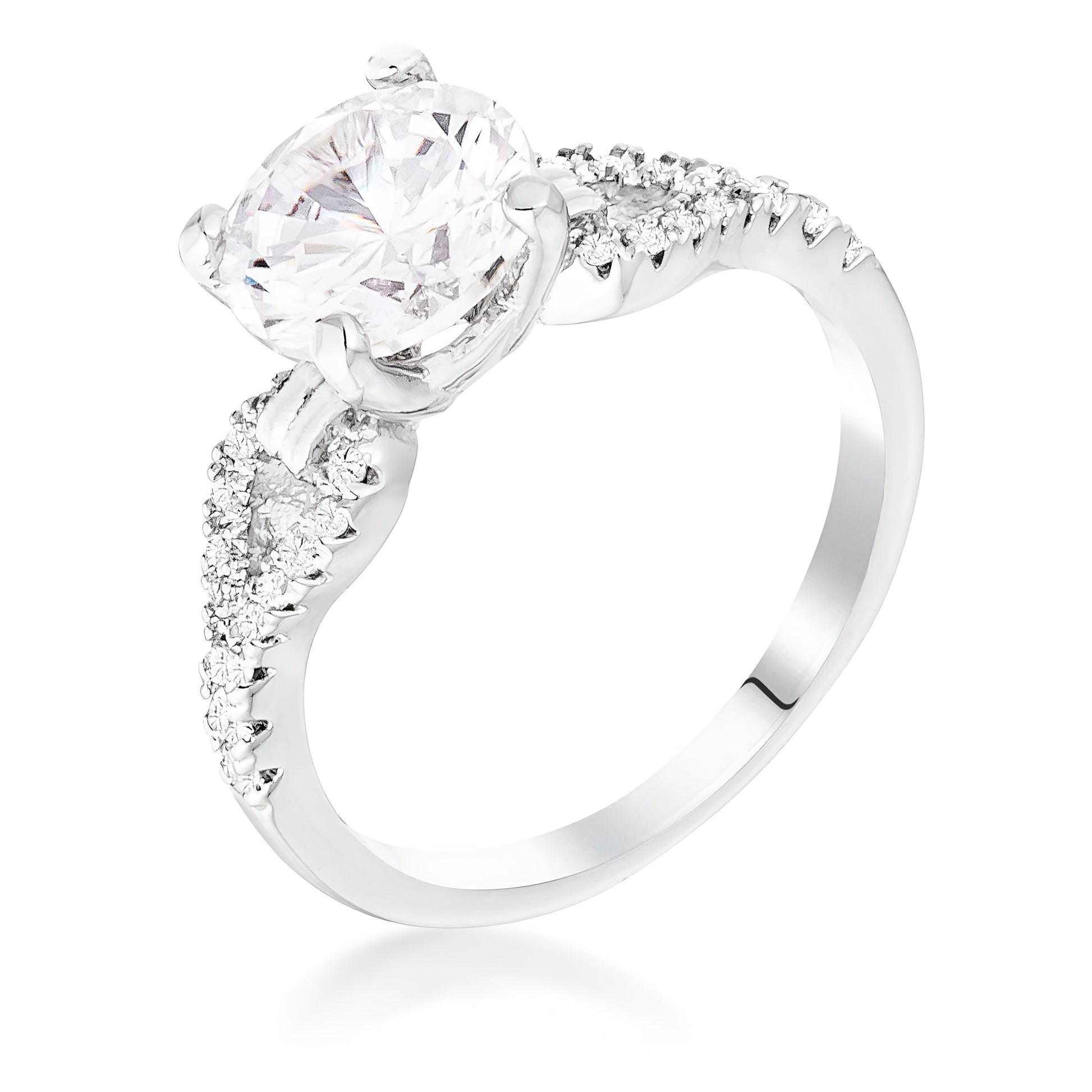 2.11 CT RHODIUM ROUND CUT CZ PETITE RIBBON ENGAGEMENT RING - PIERGIORGIO CERRONI