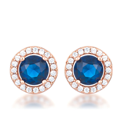 2.3 CT ROSE GOLD SAPPHIRE BLUE CZ HALO EARRINGS