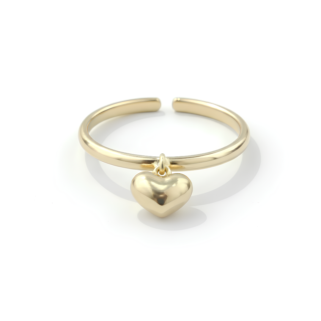PUFFED HEART MOTIF CUFF TOE RING IN YELLOW GOLD