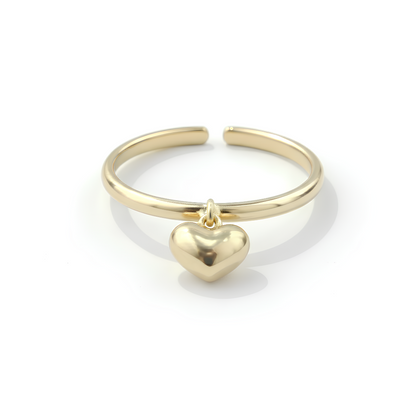 PUFFED HEART MOTIF CUFF TOE RING IN YELLOW GOLD