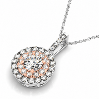 ROUND SHAPE HALO DIAMOND PENDANT IN WHITE AND ROSE GOLD (1/2 CTTW)